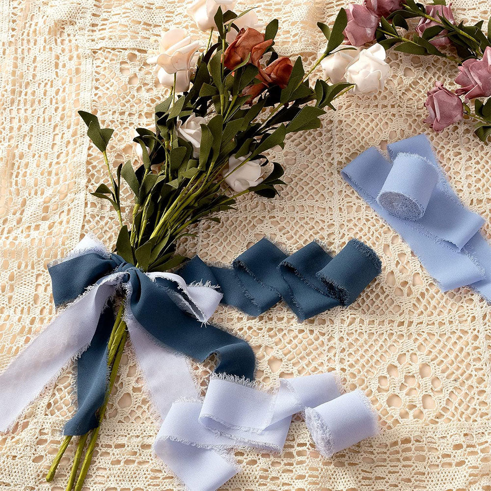 3 Rolls Yard Chiffon Ribbon Set Mixed Color Handmade Fringe Fabric Ribbon