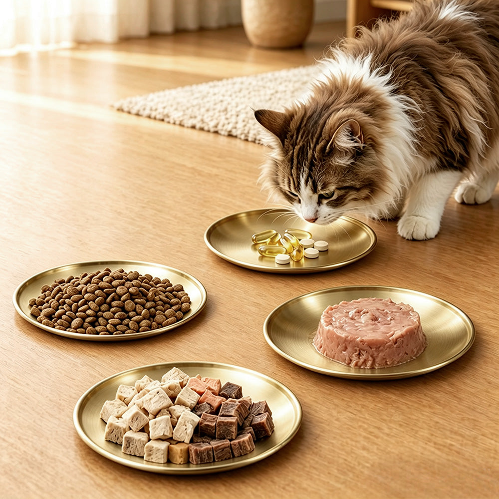 4Pcs Stainless Steel Pet Bowls Durable Shallow Pet Feeding Dishes for Cats Dogs-Gold