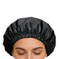 Reusable Water-Resistant Double-Layer Polyester and Satin Shower Cap for Women