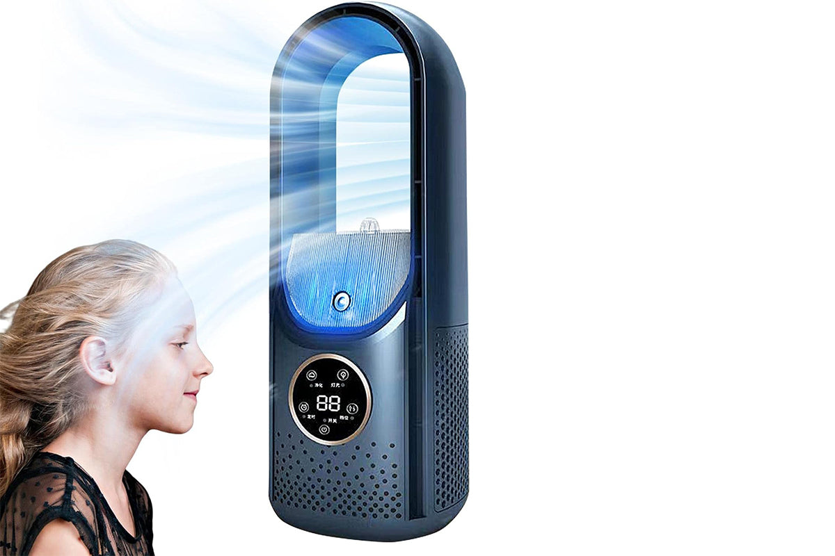 Desk Bladeless Fan with Humidifier USB-Powered Portable Air Conditioner Fan with LED Display