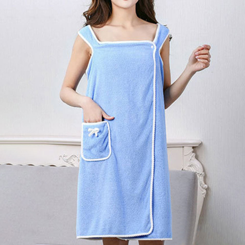 135x80CM Coral Fleece Bath Towel Wearable Wrap Absorb Bathrobe With Pocket