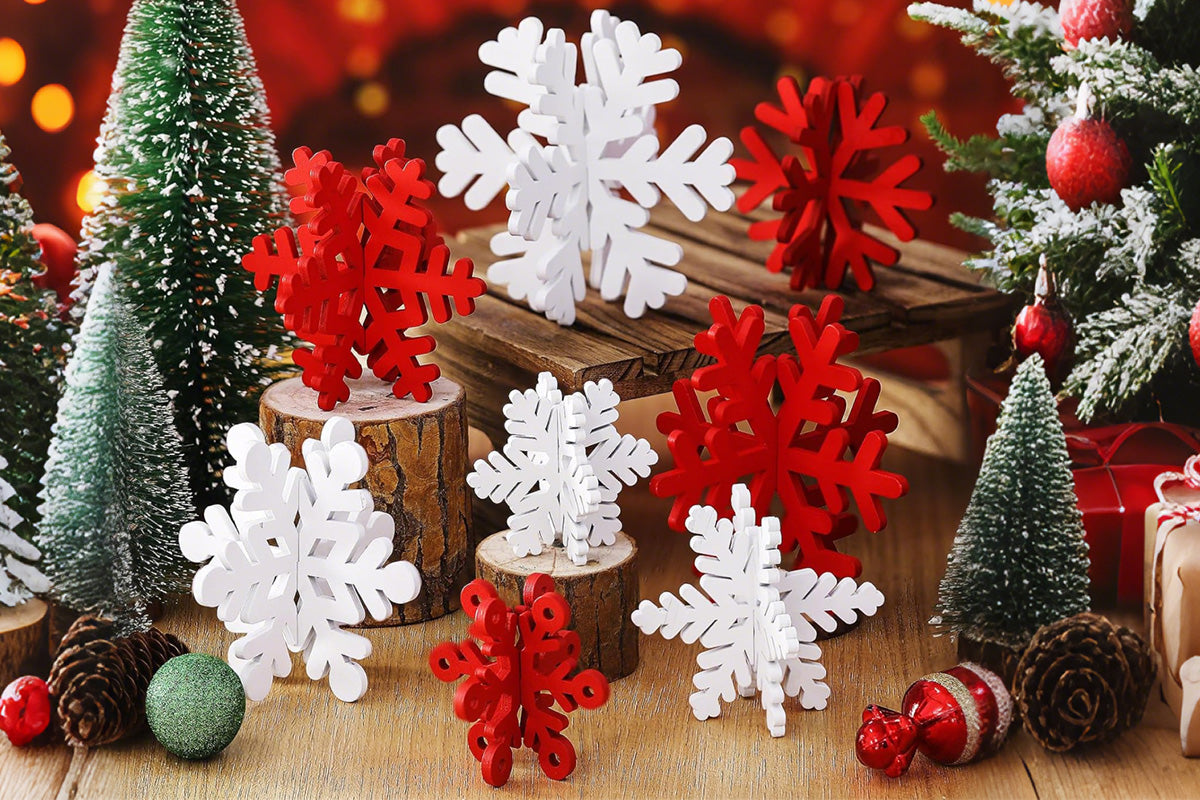 8Pcs 3D Wooden Snowflake Table Decor Christmas Winter Wonderland Centerpiece