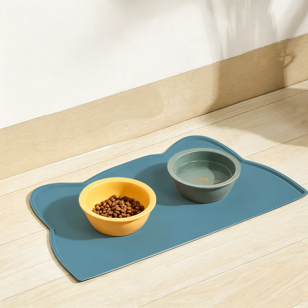Thick Silicone Non Slip Pet Feeding Mat with Raised Spill Edge