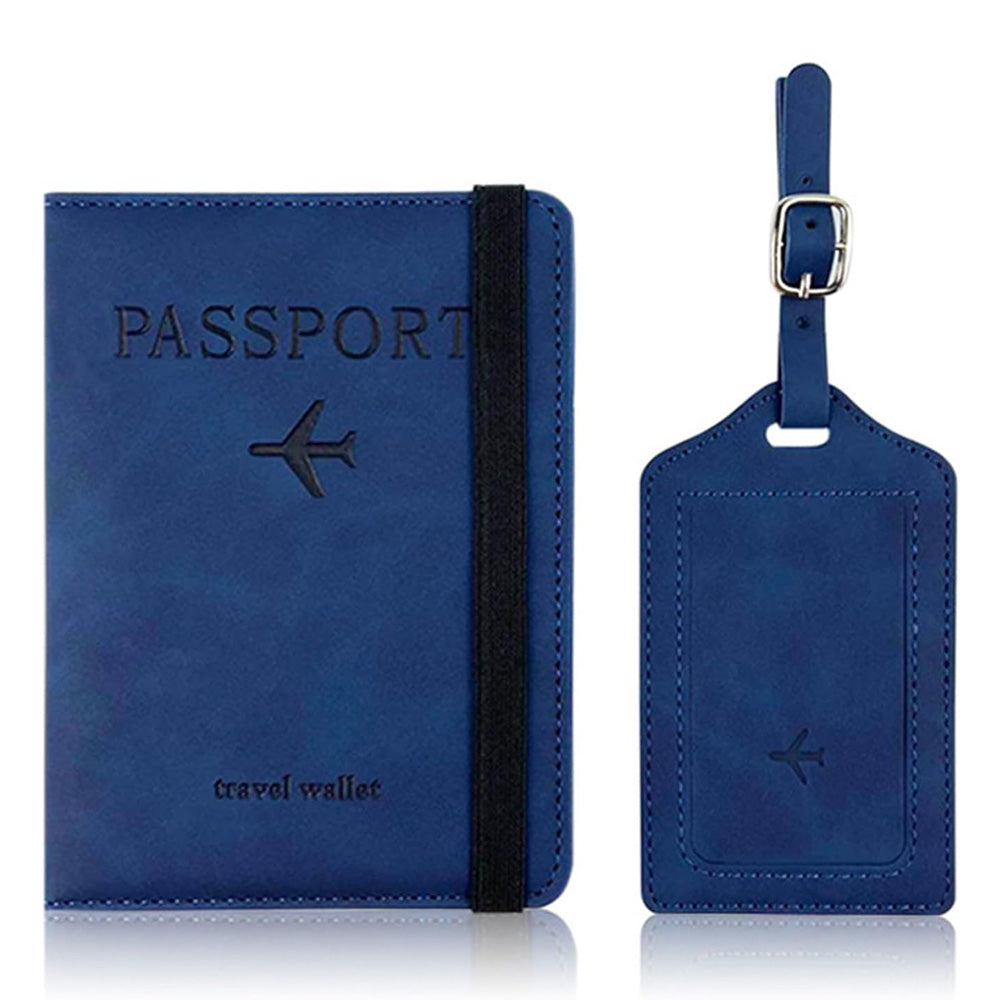 RFID Shield Passport Holder and Luggage Tag Set PU Leather Organizer
