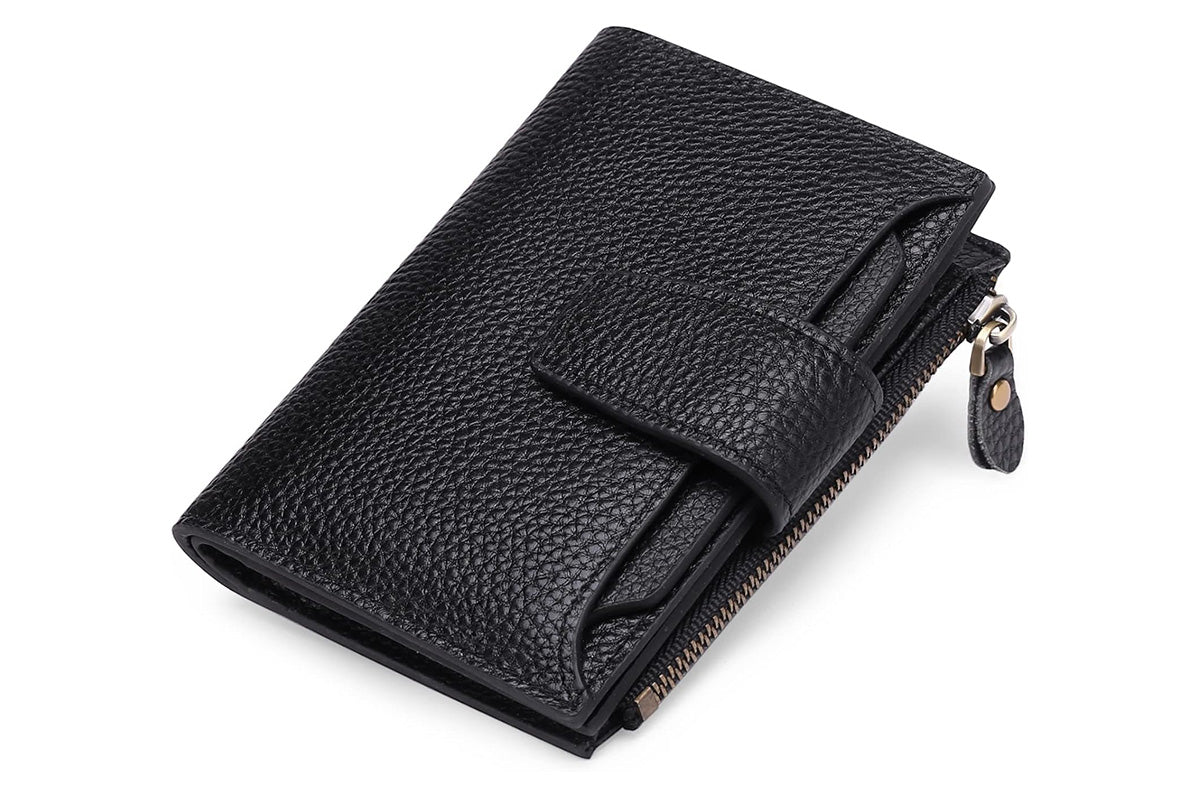 Genuine Leather Women's Wallet Short RFID Blocking Purse with Zipper