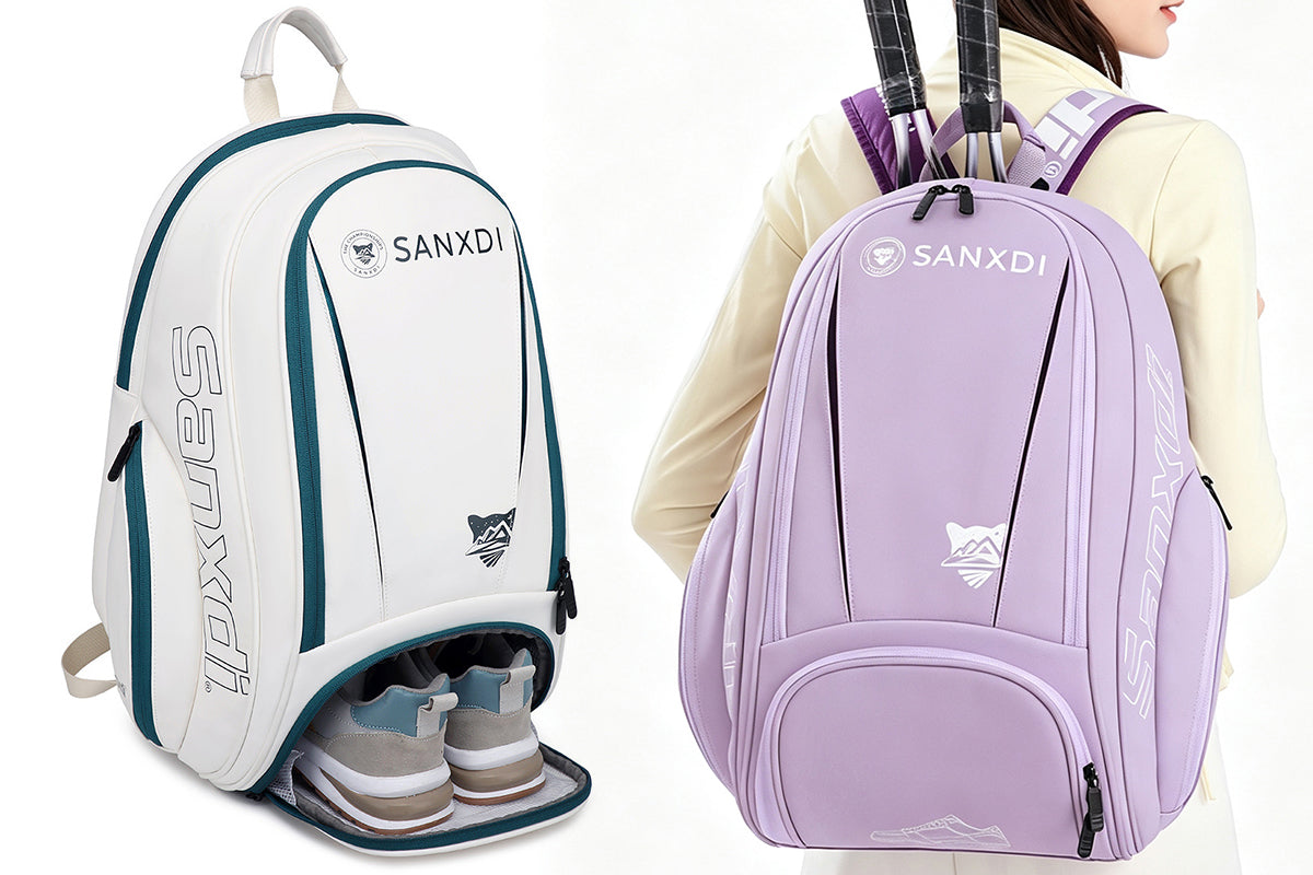 Sports Tennis Backpack PU Water-Resistant Badminton Racket Bag with Separate Shoe Compartment Rucksack for Gym Outdoor