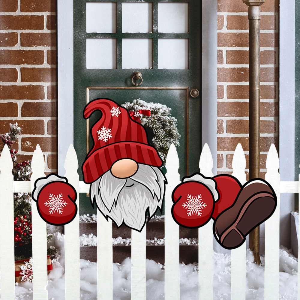 Outdoor Christmas Fence Peeker Decoration Santa Claus Xmas Garden Fence Sign