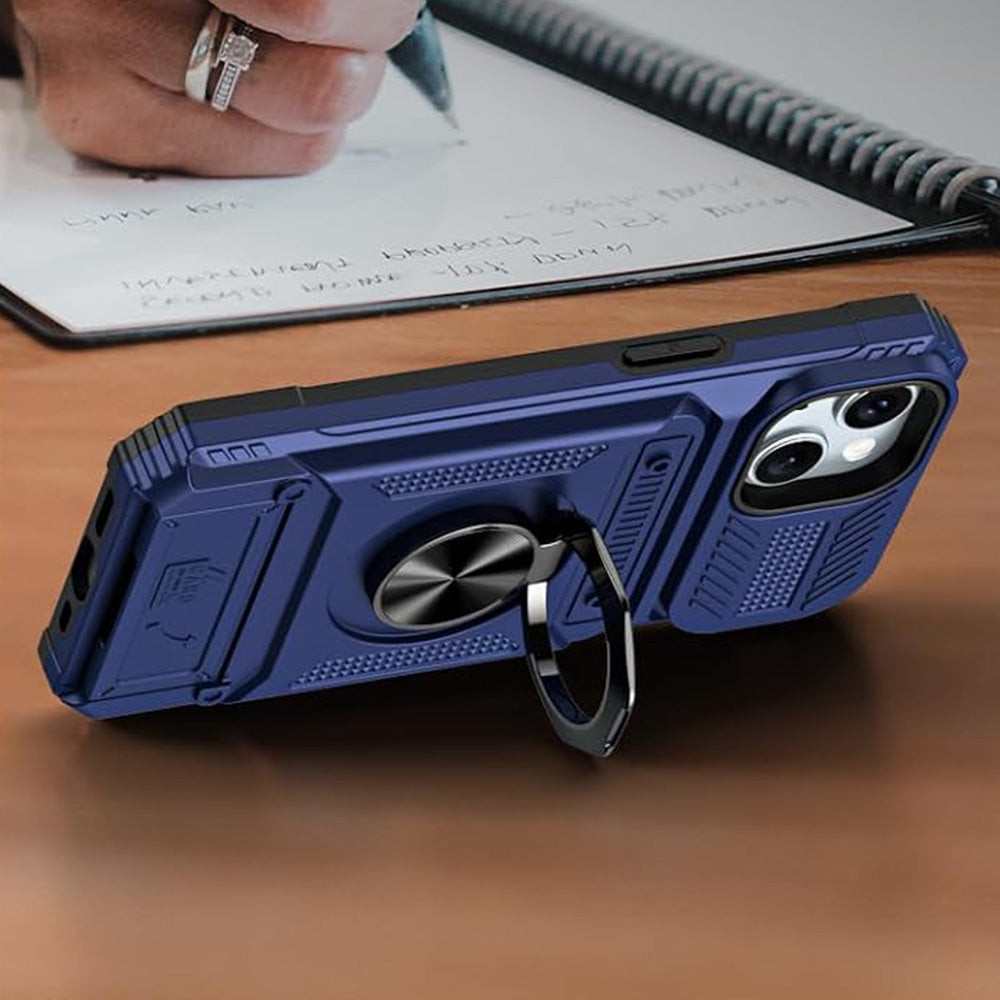 Wallet Card Slot Shockproof Protective Case for iPhone 17 and 18 Series-Blue