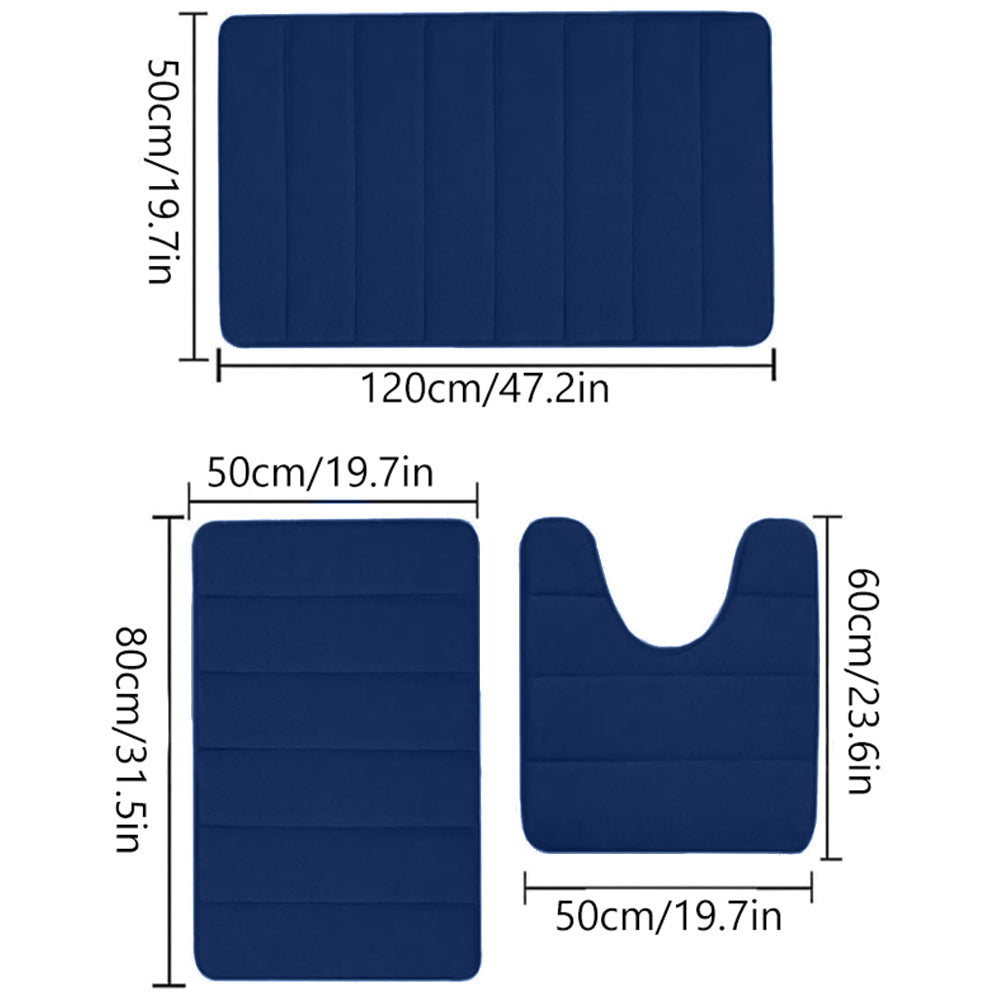 3Pcs Coral Fleece Bathroom Mat Anti Slip Toilet Rugs Fast Absorbent