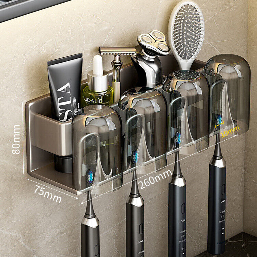 Space Metal Toothbrush Holder Wall Mounted Toothpaste Bathroom Rack with Cups