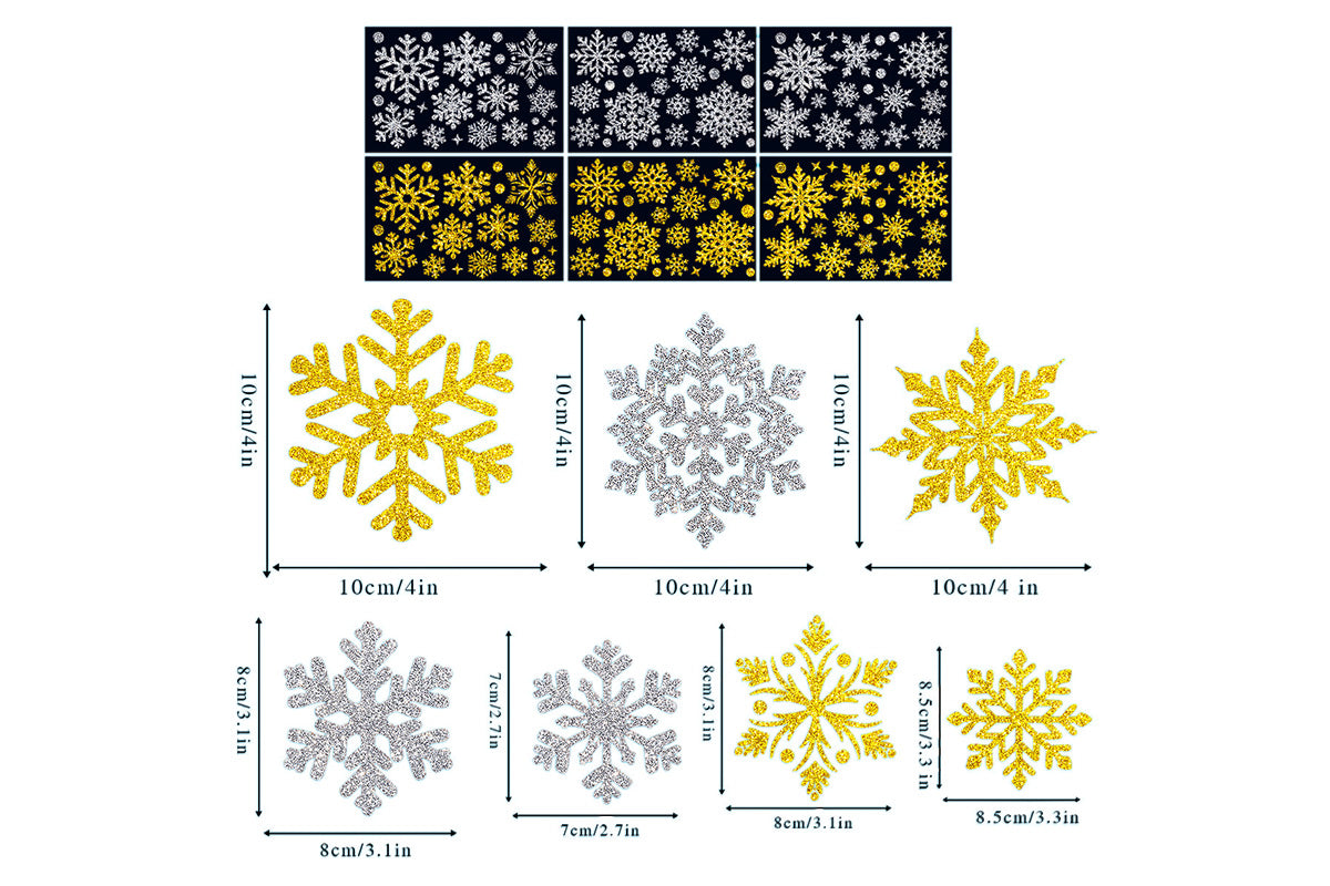 Christmas Window Clings Snowflakes Static Stickers Gold Silver for Holiday Decorations