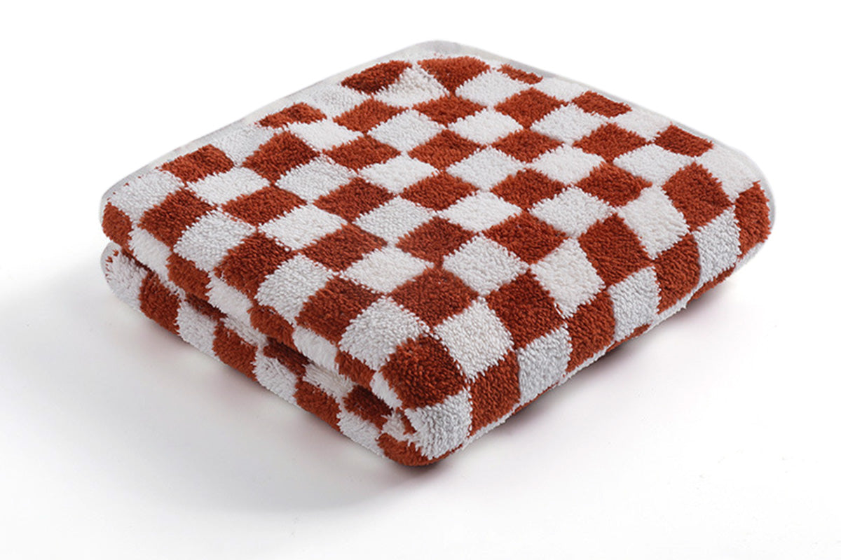 4 Piece Checkered Coral Fleece Towel Set Bath Face Towels