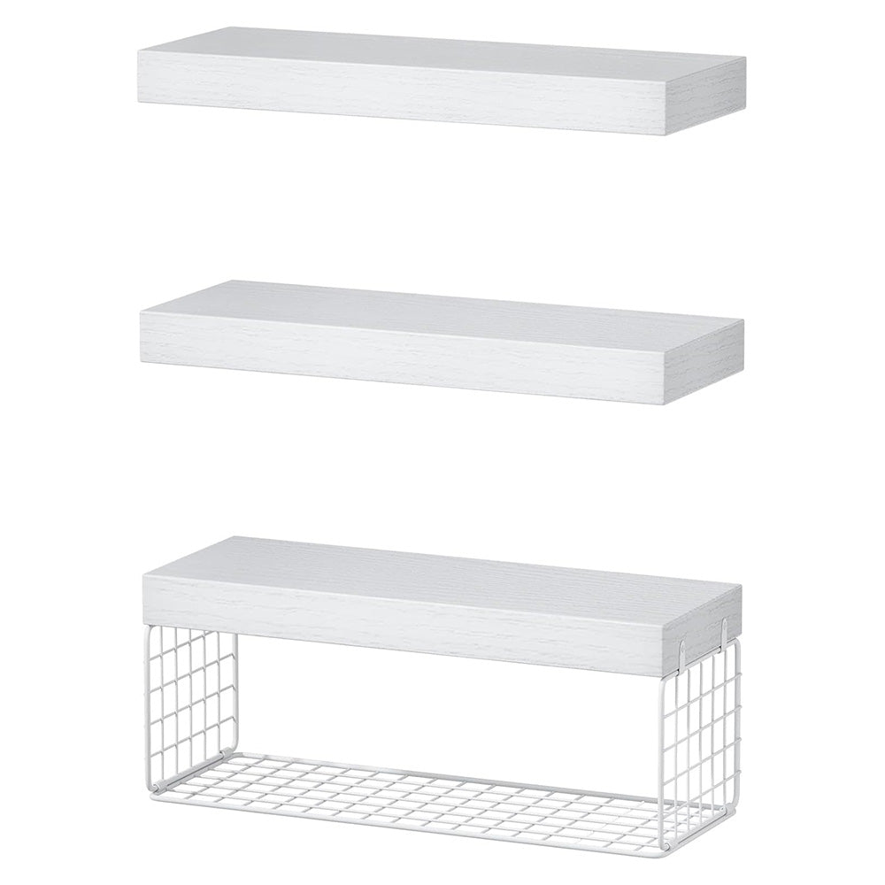 3 Tier Bathroom Shelf Wall Mounted Floating Shelf with Storage Basket