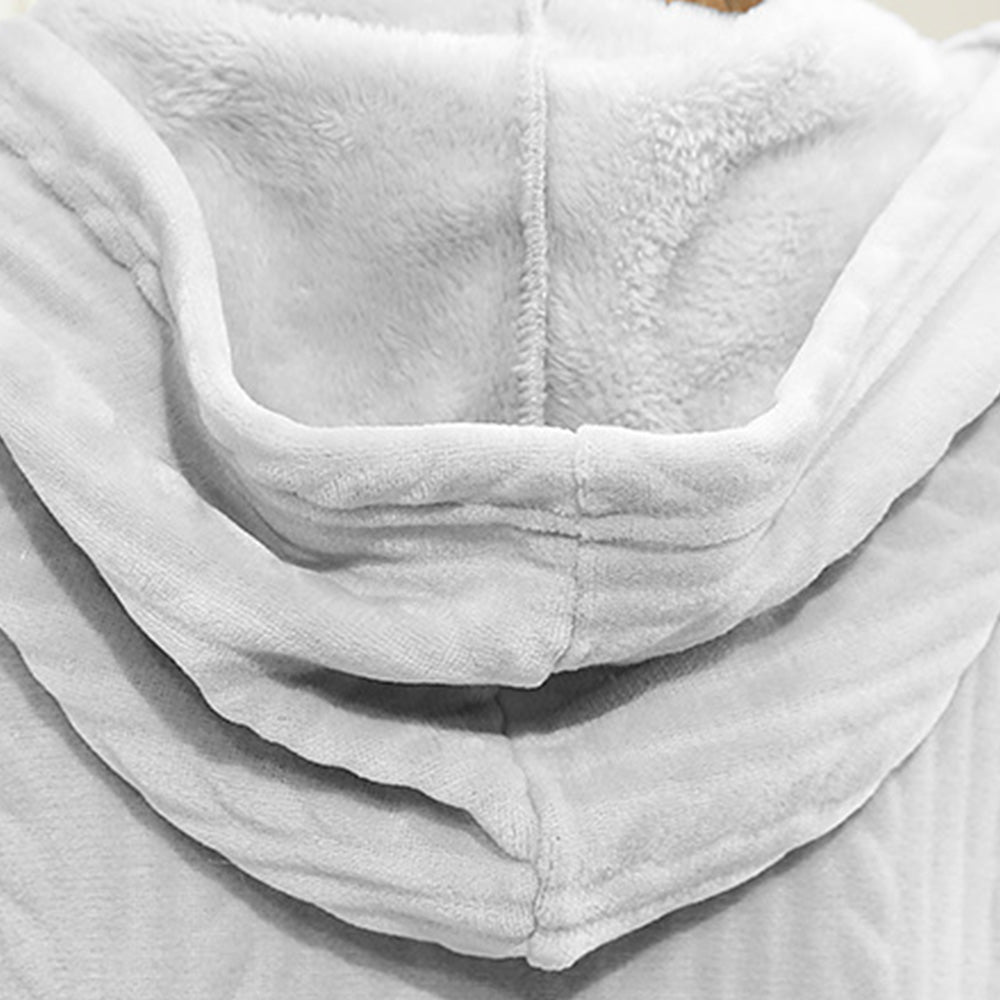Unisex Long Hooded Zipper Bathrobe Fleece Robes Winter Warm Nightgown Sleepwear Pyjamas-Grey