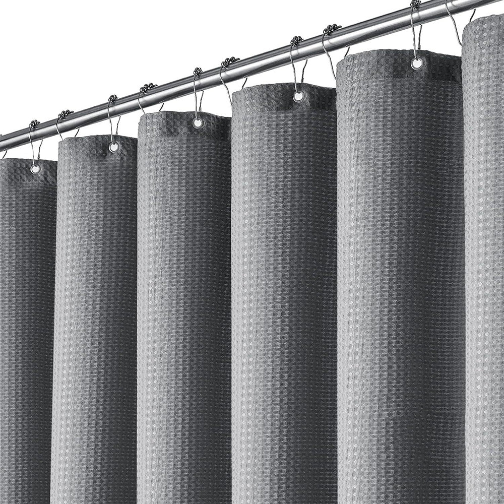 Waffle Weave Water Resistant Shower Curtain with 12 Rustproof Rings-Grey