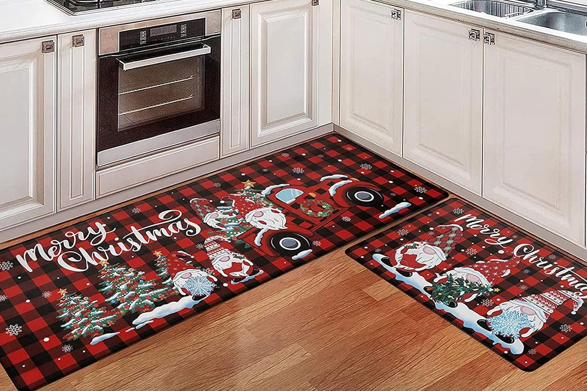 2PCS Christmas Floor Mats Set Non Slip Kitchen Rug for Bathroom Living Room Doorway
