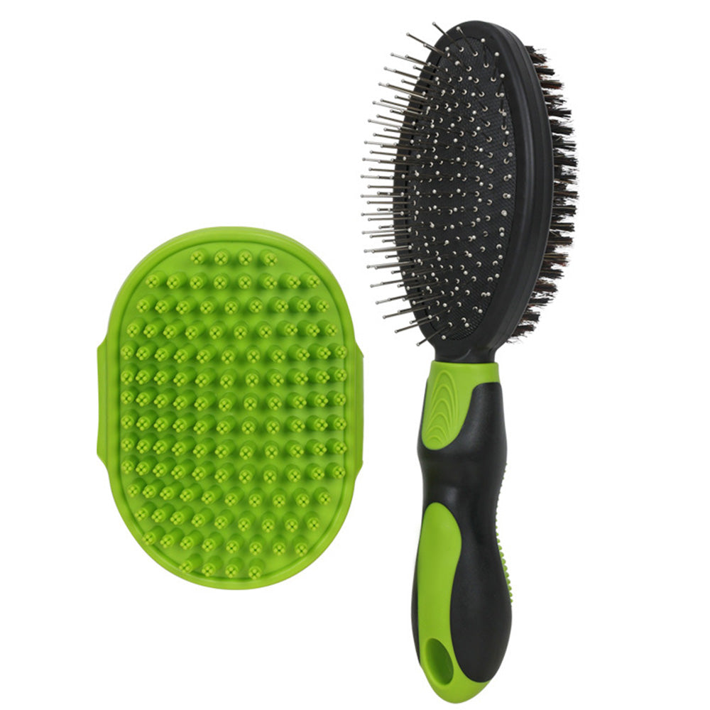 2 Pack Pet Grooming Brush Set Deshedding Double Sided Comb Massage Brush for Cats Dogs Horses
