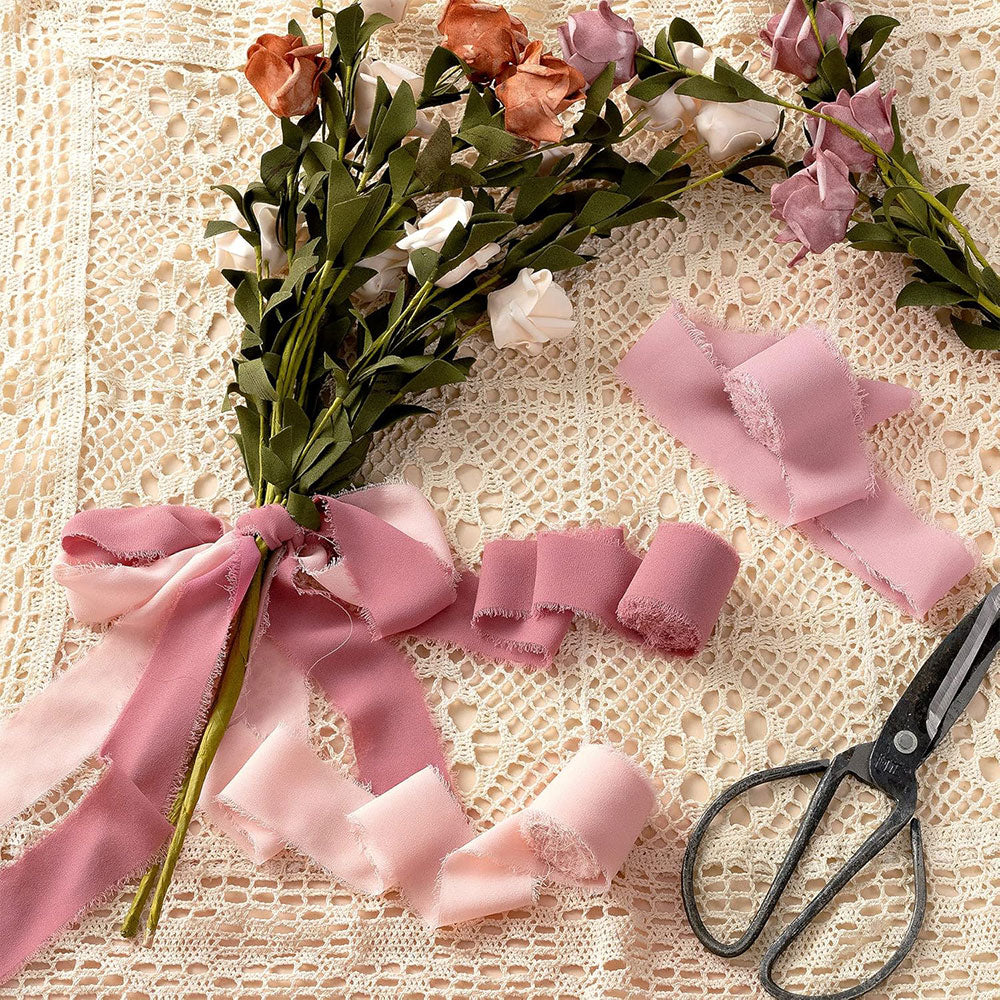 3 Rolls Yard Chiffon Ribbon Set Mixed Color Handmade Fringe Fabric Ribbon