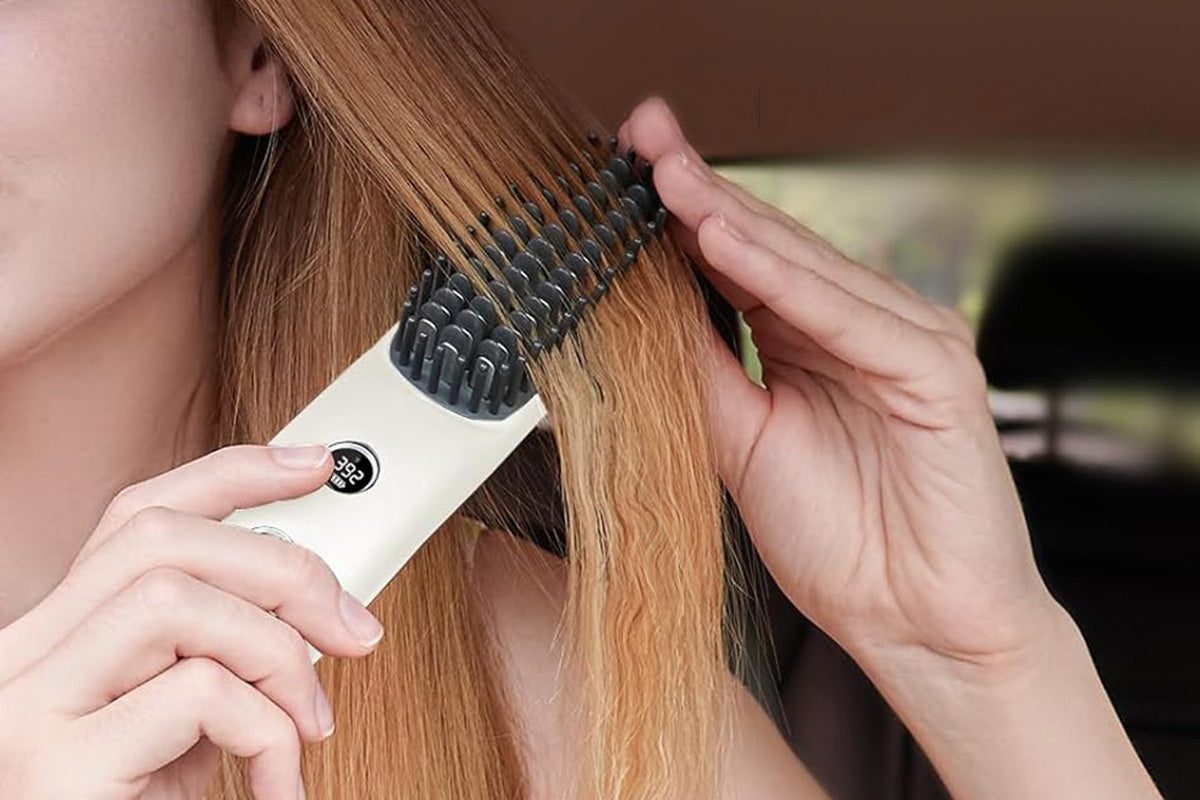 Cordless LCD Hair Straightening Brush 2-in-1 Portable Styling Tool for Travel