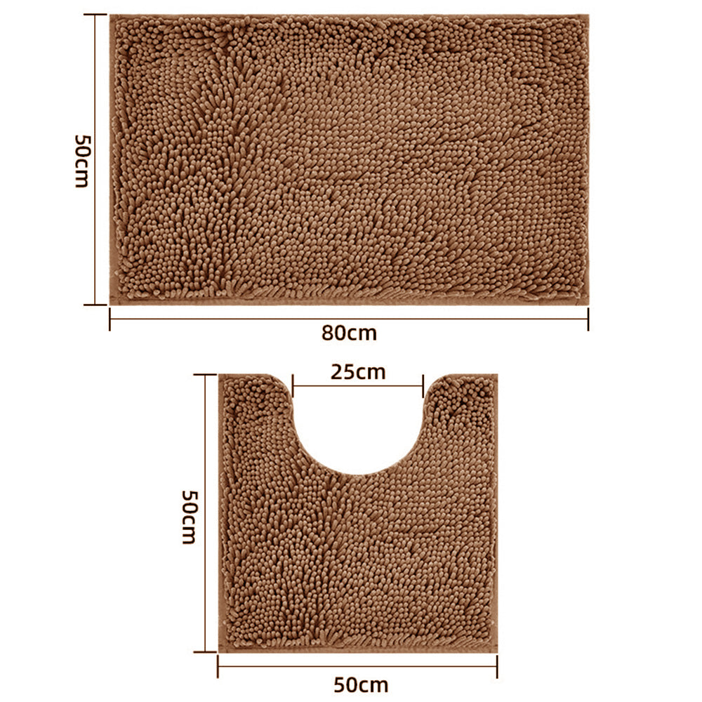 2 Piece Absorbent Bathroom Mat and U Shape Toilet Rug Set