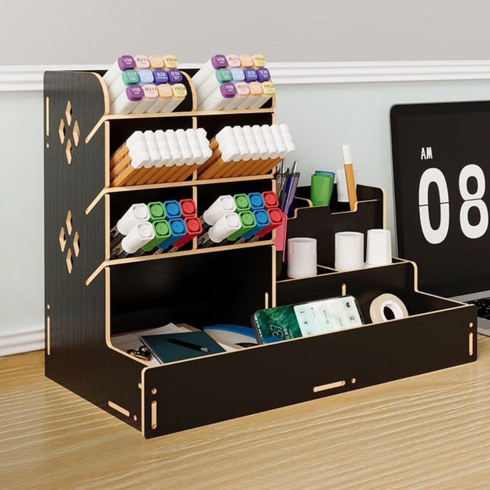 Wooden Desk Organizer with Drawers Art Supplies Storage Desktop Stationary