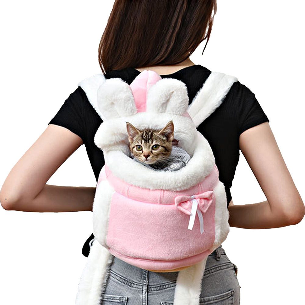 Plush Backpack Portable Pet Hanging Chest Bag with Hand Warmer Pocket