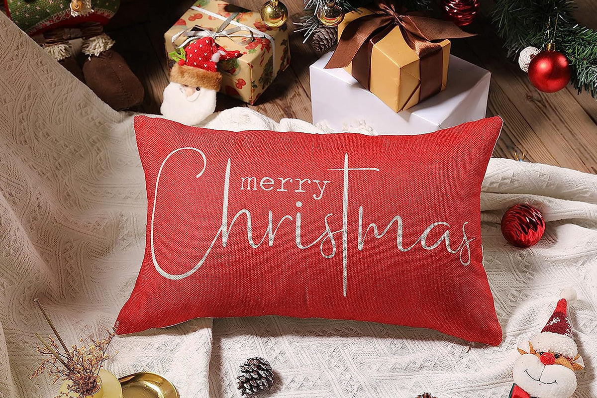 Merry Christmas Throw Pillowcase Rectangle Lumbar Winter Holiday Cushion Cover
