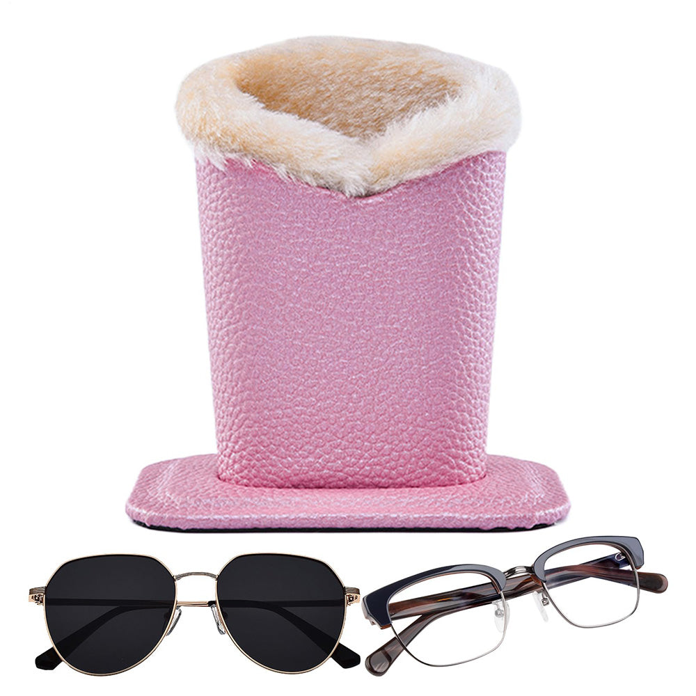 Soft Plush Lined Eyeglasses Desk Holder PU Leather Glasses Display Stand With Base
