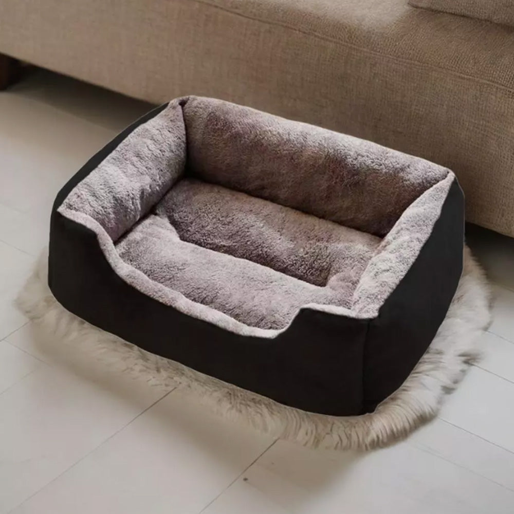 Rectangle Plush Pet Bed Dog Sofa Cozy Puppy Cat Bed-Black