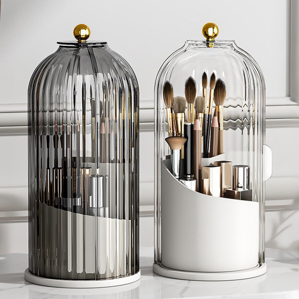 Sliding Lid Organizer 180 Degree Rotating Toothbrush Holder for Bathroom Counter