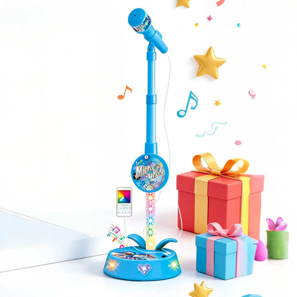 Adjustable Karaoke Microphone Toy with Stand and Flashing Lights for Youngsters