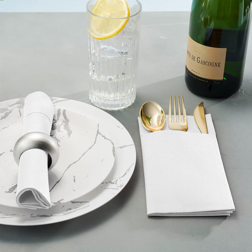 50 Pcs Disposable Linen-Feel Dinner Napkins with Bulit-in Flatware Pocket