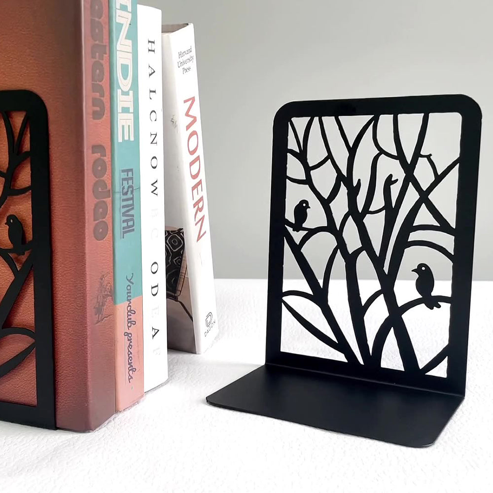 2Pcs Metal Decorative Bookends-Black