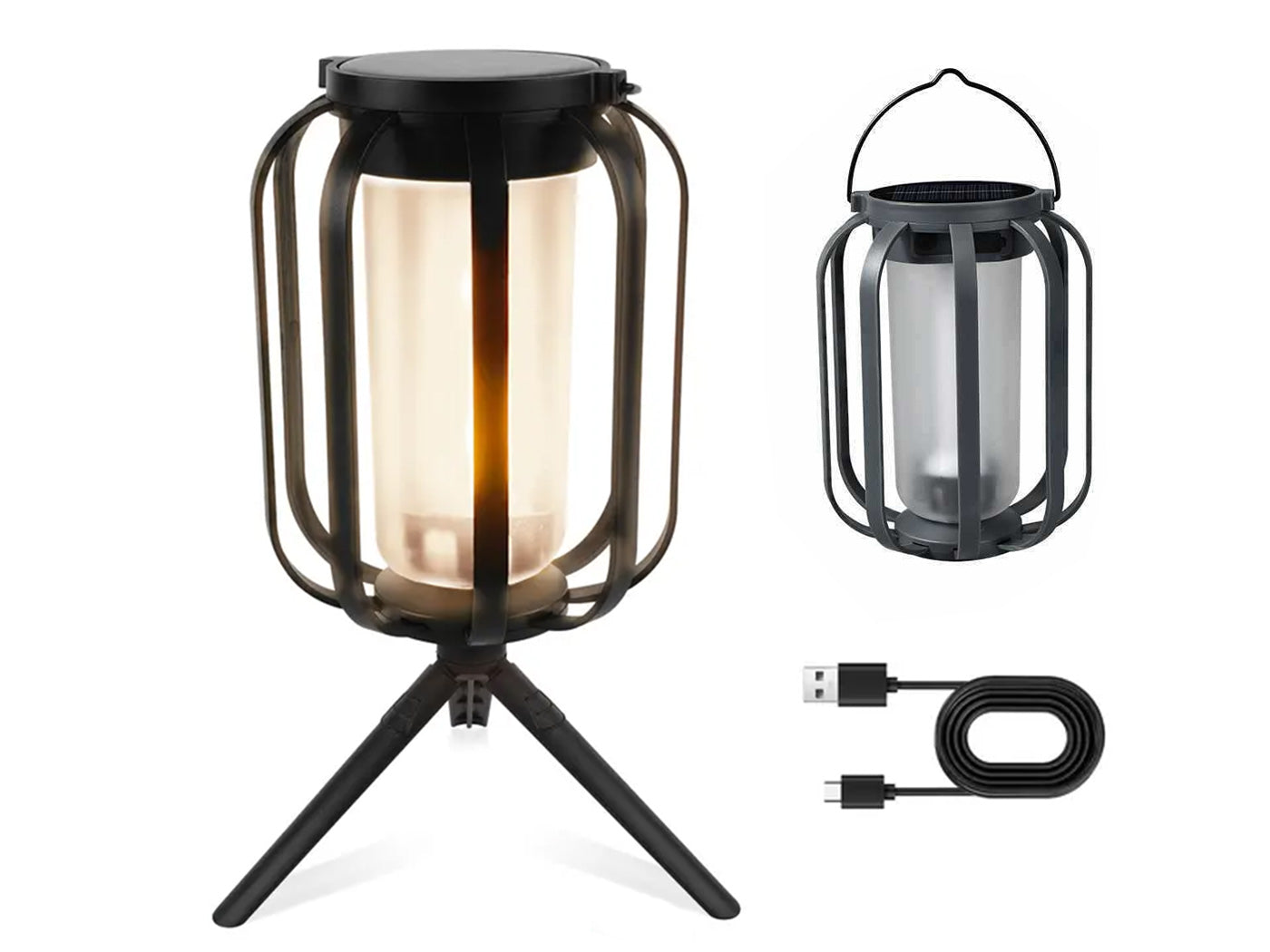 Solar Lantern with Tripod Flickering Flame Solar Outdoor Lights 4 Lighting Modes