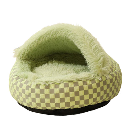 Plush Cushioned Hooded Winter Pet Bed