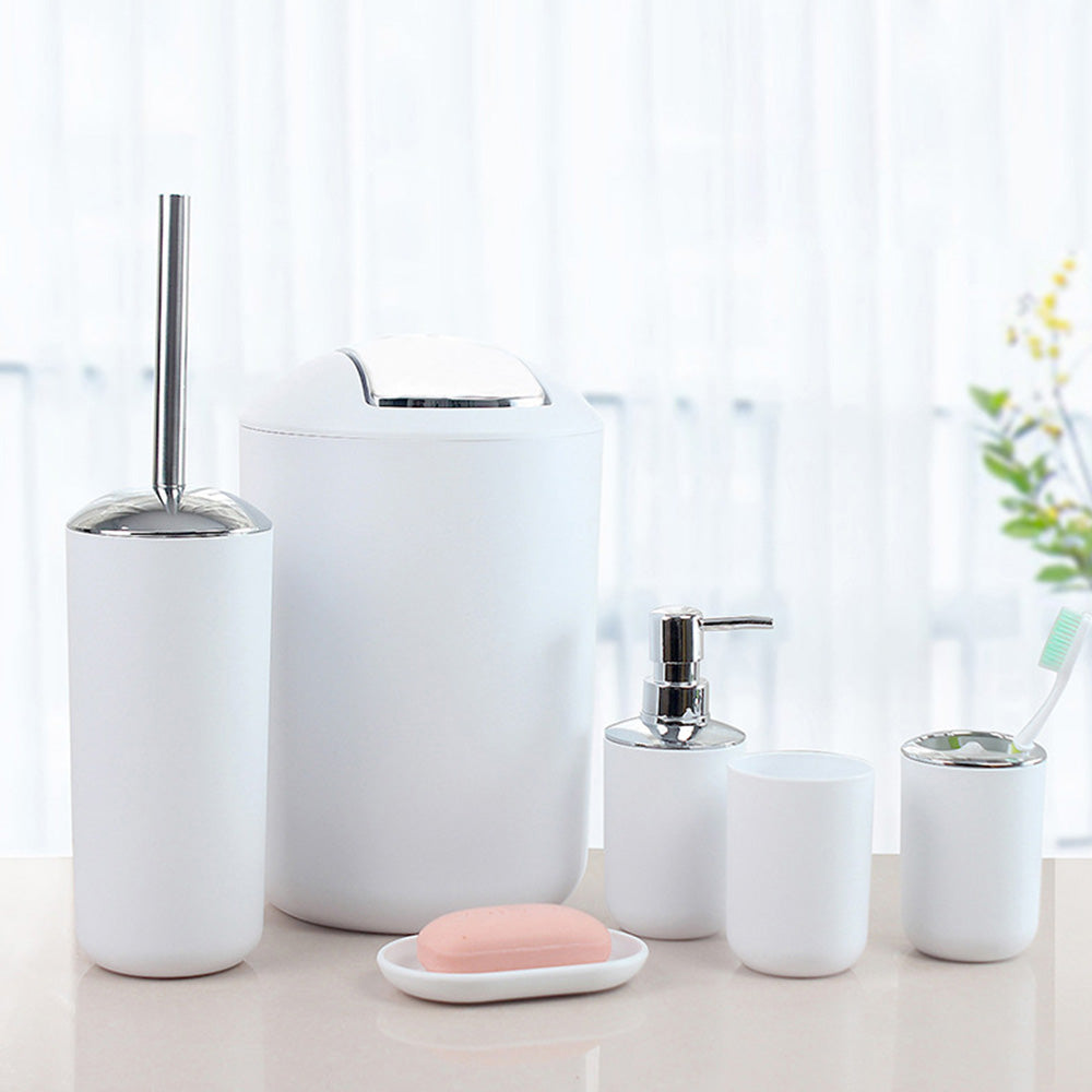 6 Piece Bathroom Accessories Set Soap Dish Soap Dispenser Toothbrush Holder Toilet Brush Trash Bin
