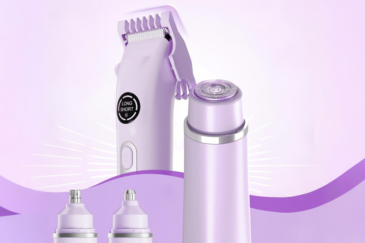 4-in-1 Women's Dual Heads Electric Shaver Cordless Body Hair Trimmer with 4 Heads Hair Removal Kit