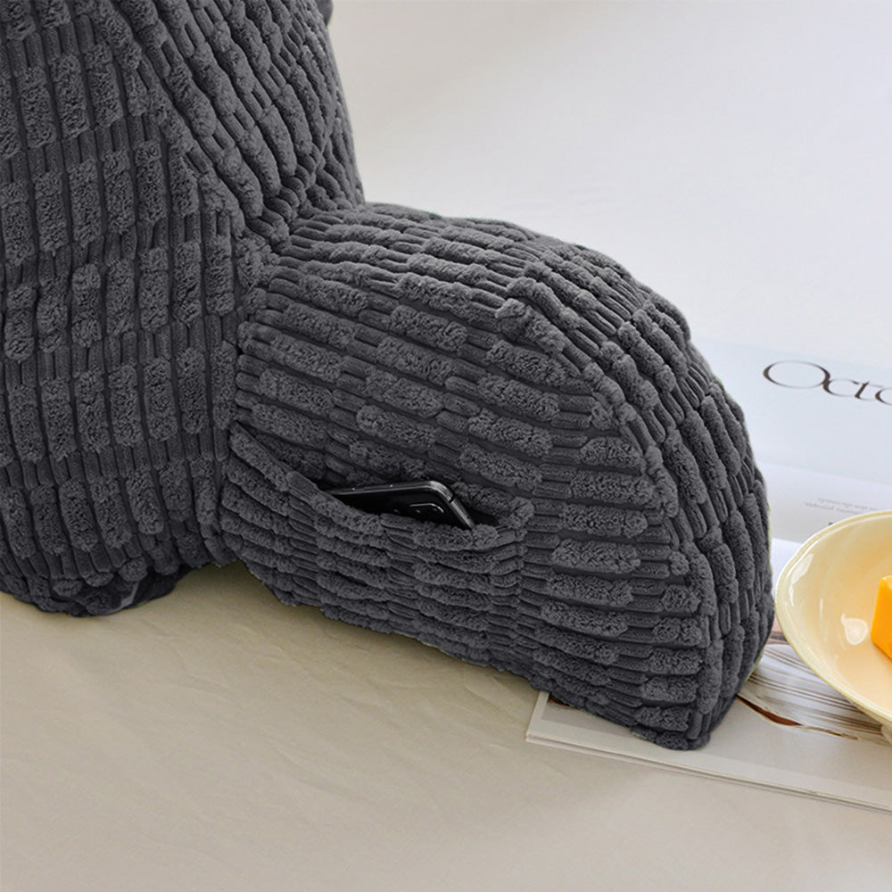 Bedside Backrest Cushion with Armrests Pocket and Washable Cover