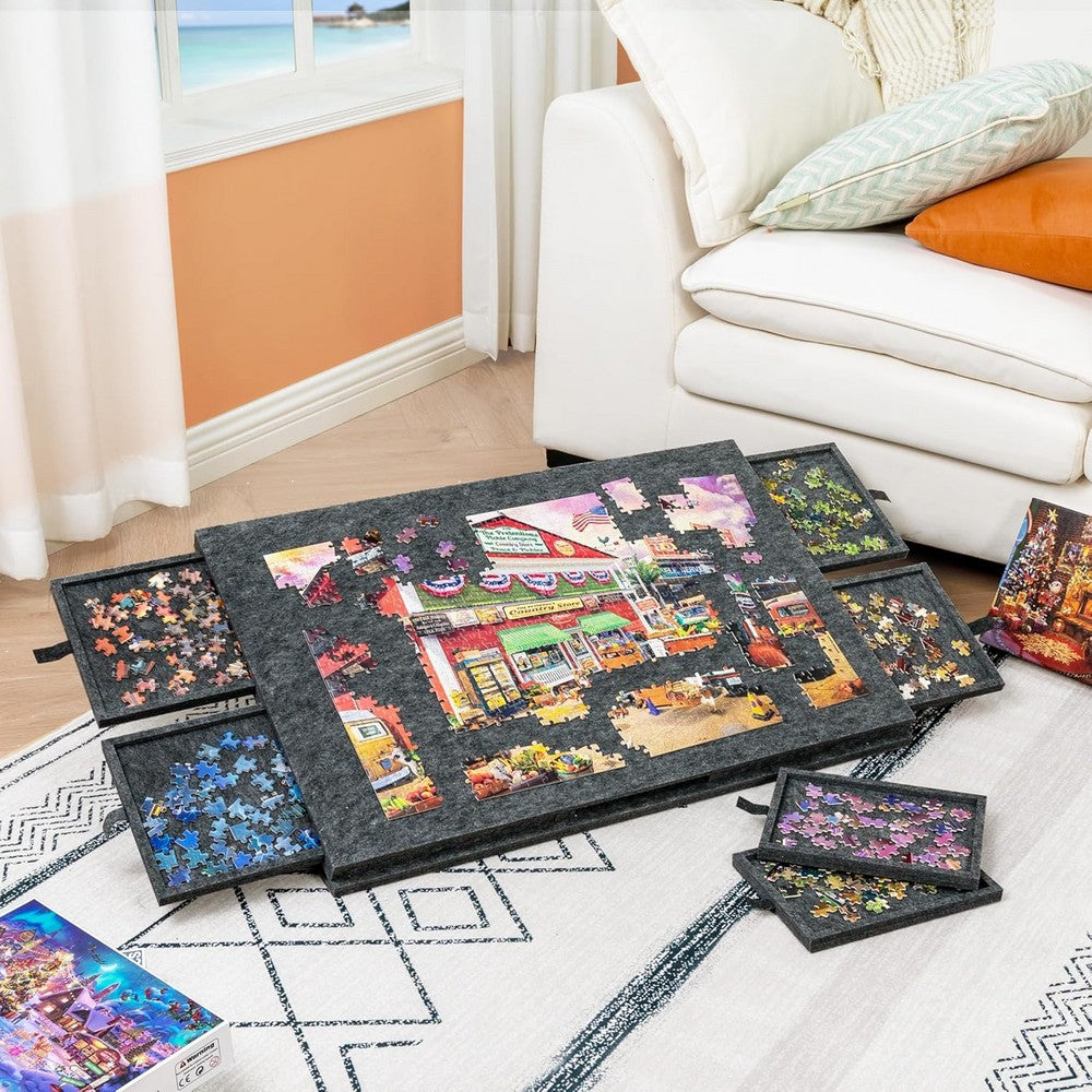 Puzzle Board with 6 Sliding Drawers Foldable Felt Puzzle Table Up to 1000 Pieces