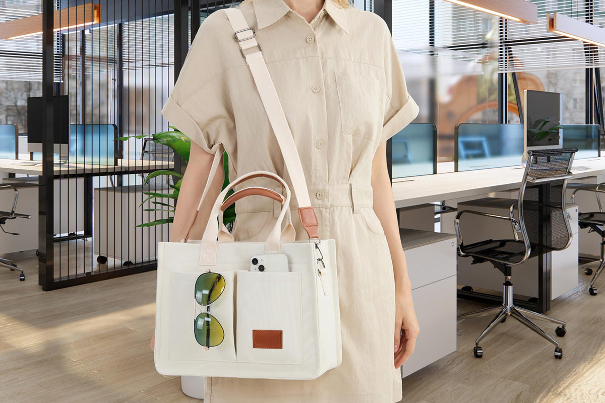 Tote Bag for Women With Compartments Canvas Crossbody Bags for Laptop Book