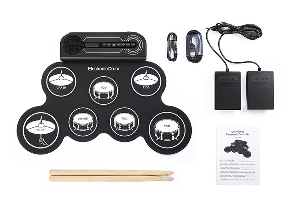 Electric Drum Set Kids Drum Pad and Sticks Portable Roll Up Drums Practice Pad