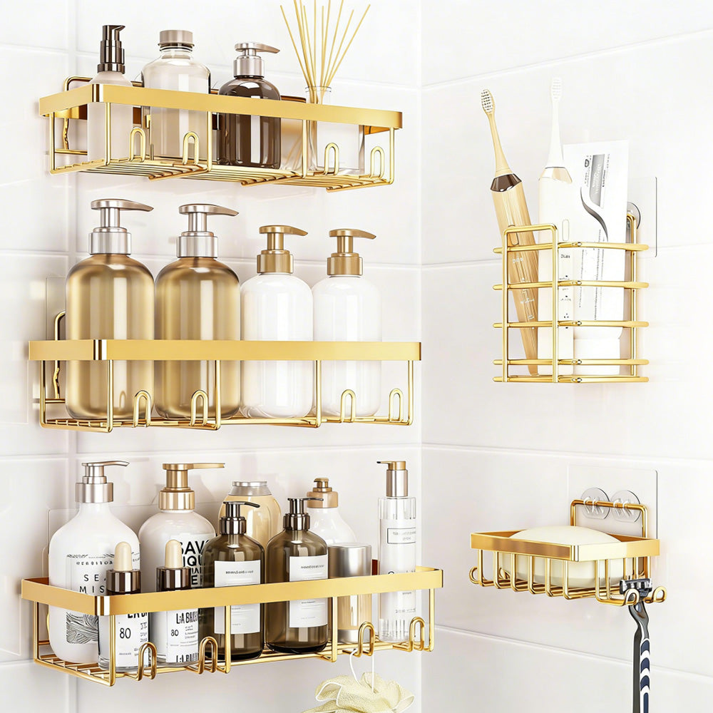 5Pcs Shower Caddy Adhesive Bathroom Wall Organizer Rack