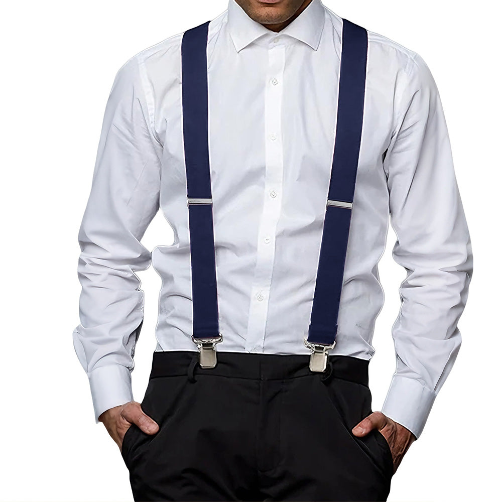 Mens X Back Elastic Suspenders with 4 Metal Clips Adjustable to 120cm