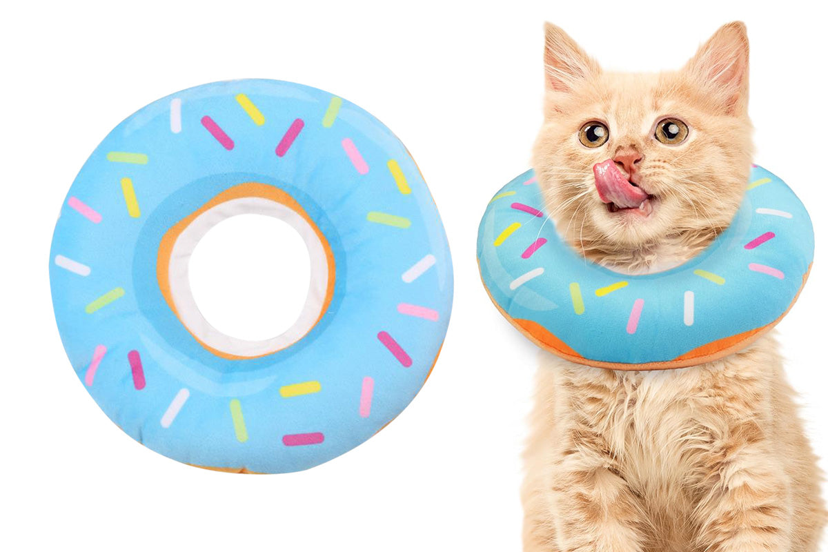 Cat Cone Soft Collar Adjustable Kitten Recovery Cones Cat Donut Collar-Blue