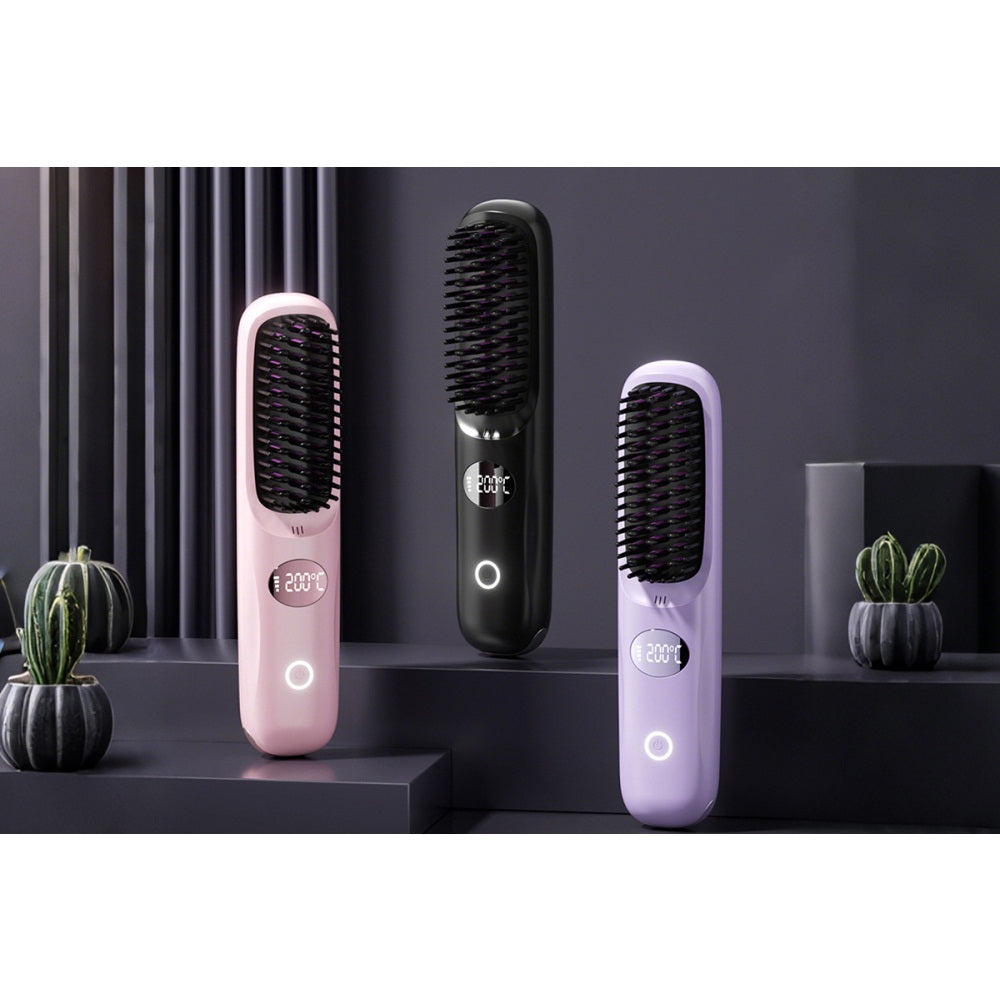 USB Rechargeable Hair Straightening Brush with LED Screen