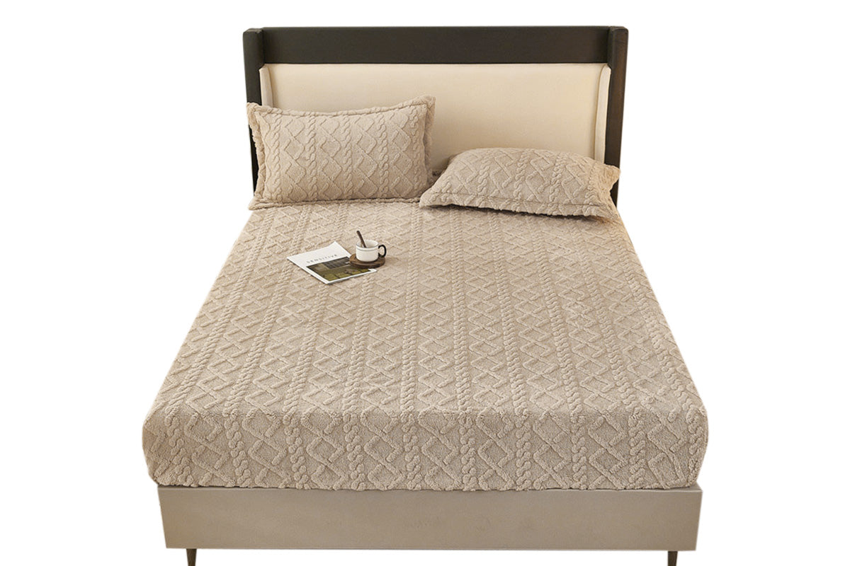 Fleece Textured Bed Fitted Sheet Plush Jacquard Warm Fitted Sheet Elastic Deep Pocket Mattress Cover