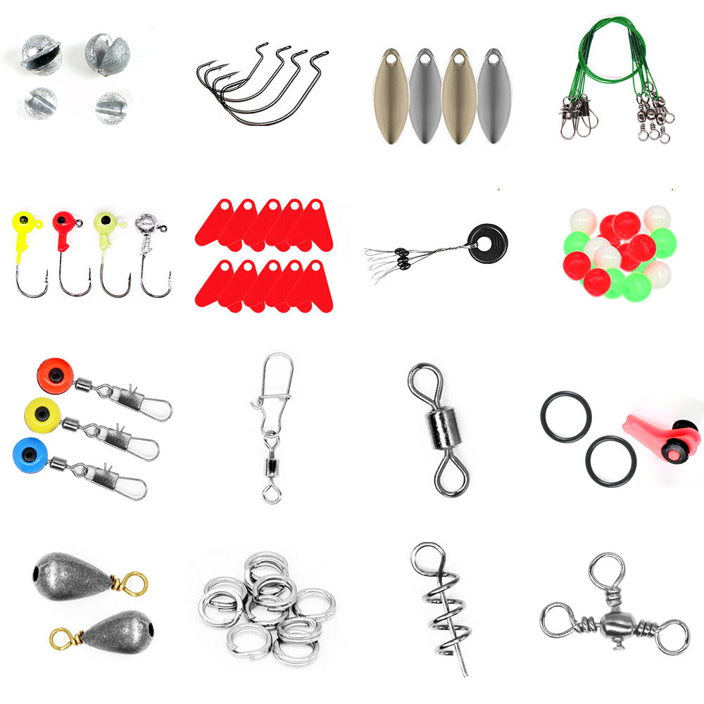 188Pcs Set Fishing Kit Waterproof Tackle Box with Hooks Weights Pliers for Bass Trout