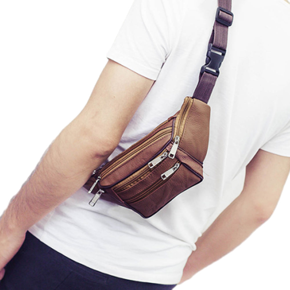 Unisex Genuine Leather Zip Waist Bag
