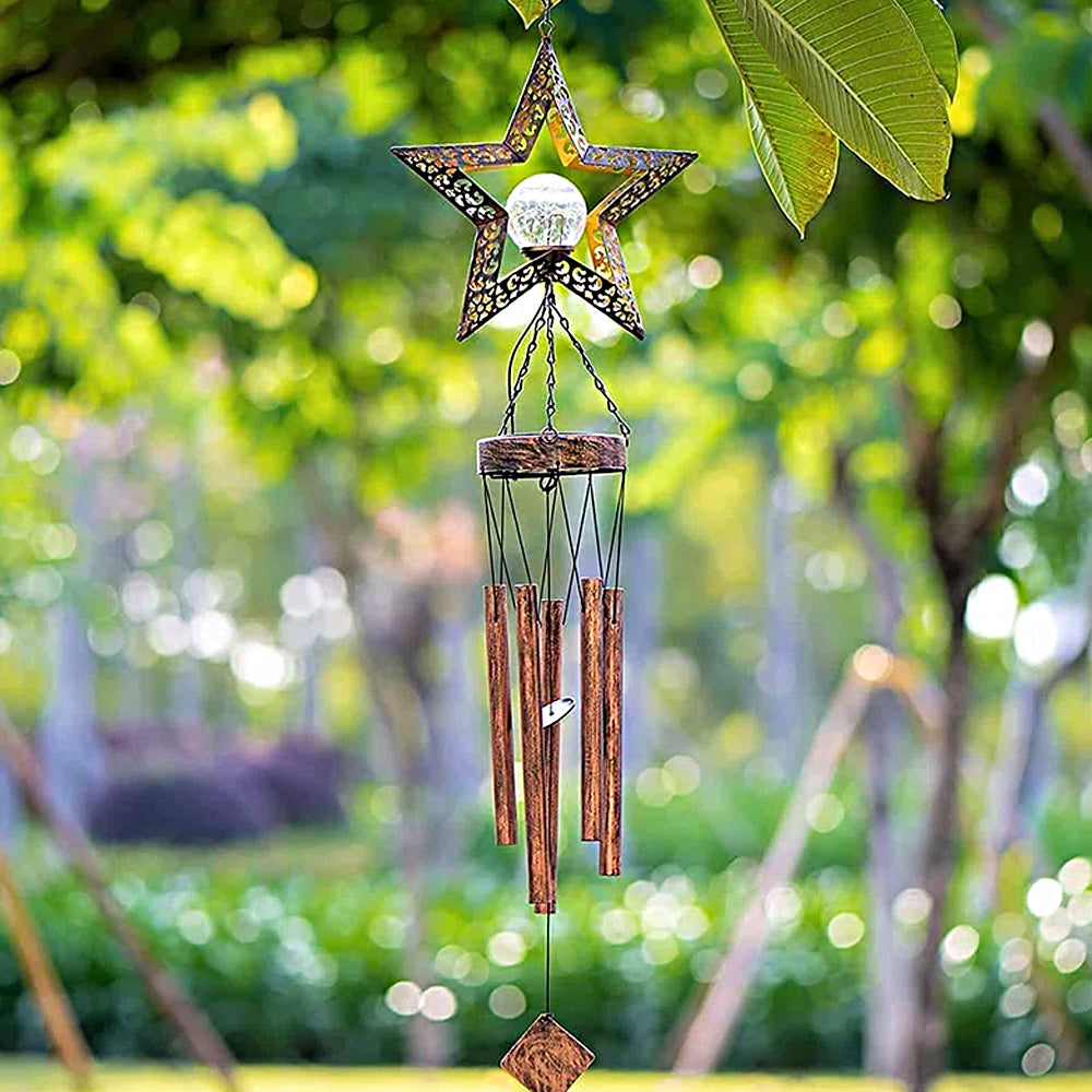 Sun Moon Star LED Solar Metal Wind Chime Outdoor Garden Decor-Star