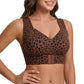 Wireless Front Closure Seamless Full Coverage Cross Back Bra for Women-Brown